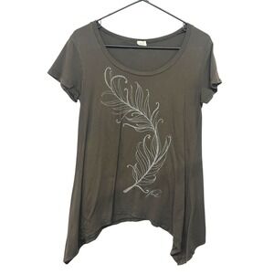 Soul Flower Organic Cotton Feather Tunic Top S Brown Boho Earthy Naturecore